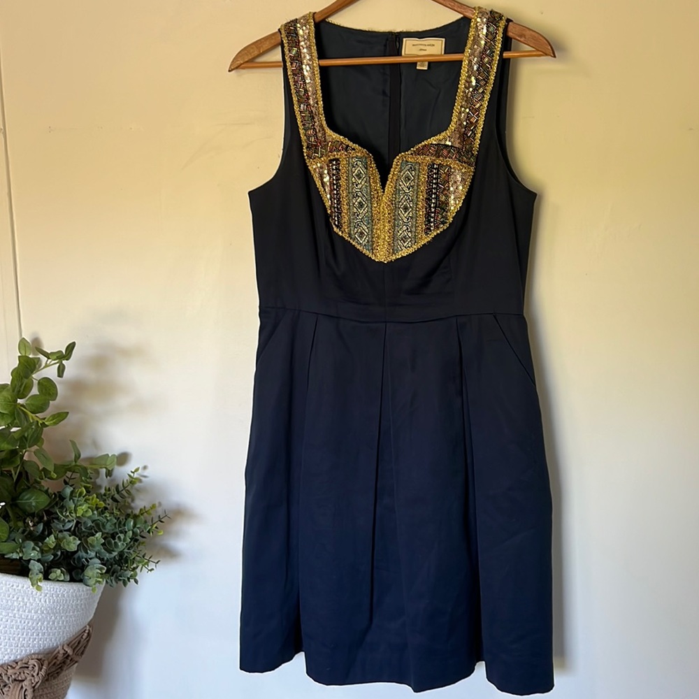 Moulinette Soeurs Black Dress with Gold Beaded Yoke